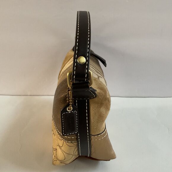 Coach Y2K Gold Patchwork Suede Canvas Metallic Leather Baguette Demi Mimi Bag - Picture 5 of 13